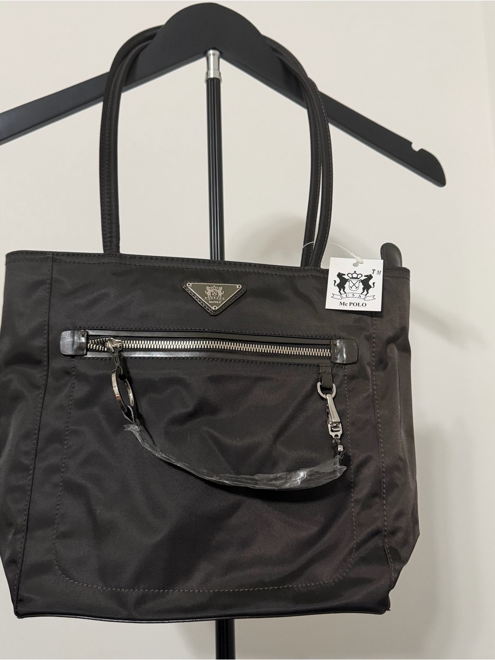 Polo by Ralph Lauren Black Nylon Tote Bag with Front Zip Pocket